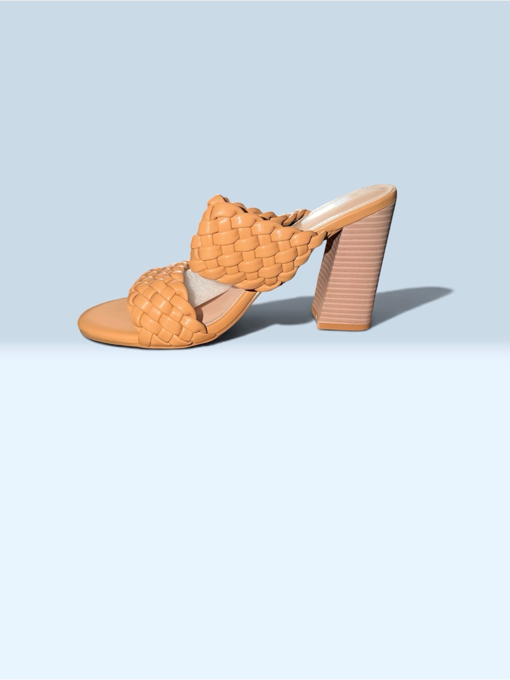 Woven Two-Band Block Heel Mule - Tan